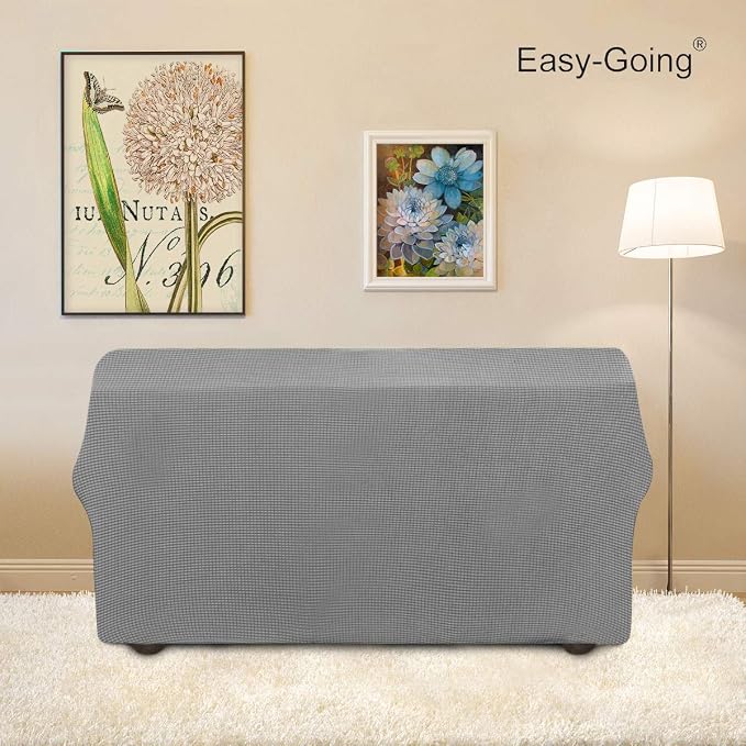 Easy-Going Stretch Loveseat Couch Covers Washable Light Gray | 1-Piece Loveseat Covers for 2 Cushion Couch Furniture Protector RV Sofa Slipcover Soft with Bottom for Kids Pets - Image 4