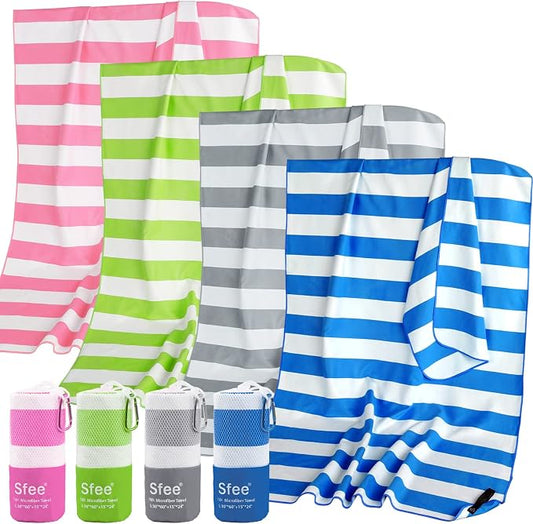 Sfee 4 Pack(8Pcs) Microfiber Travel Towel, Beach Towel Quick Dry Towel Camping Towel Super Absorbent Compact Lightweight Sports Gym Towels for Beach, Gym, Hiking, Pool, Backpacking, Bath, Yoga by Sfee