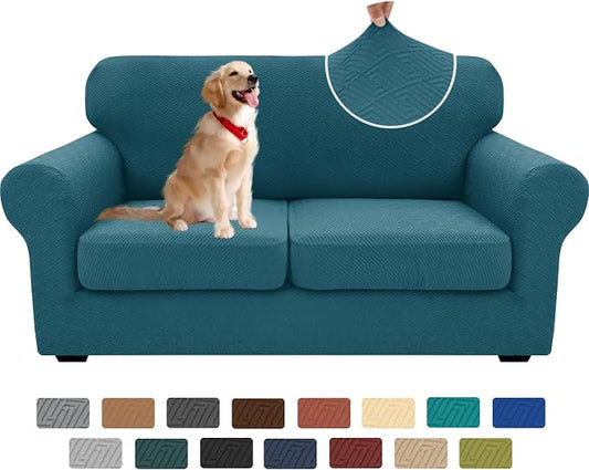 XINEAGE New 3 Pieces Couch Covers for 2 Cushion Sofa Super Stretch Loveseat Slipcover Pet Dog Universal Slip Cover Anti Slip Love Seat Furniture Protector (Peacock Blue, 55"-69") by XINEAGE