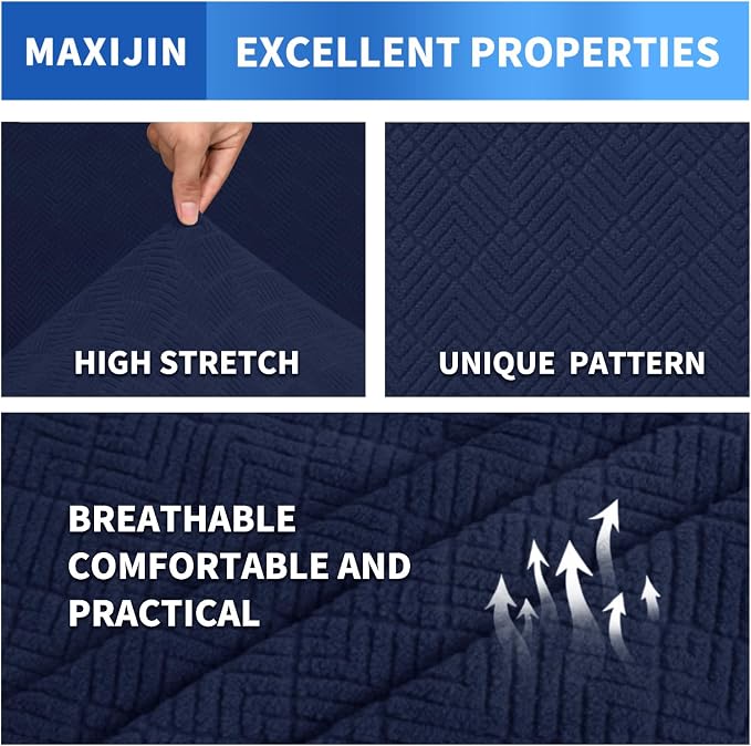 MAXIJIN 2 Piece Chair Covers Chair Slipcover with Arms, Sofa Chair Cover for Living Room Armchair Cover, Stretch Pet Dog Slip Cover for A Chair with 1 Cushion (31"-46", Navy Blue) - Image 2