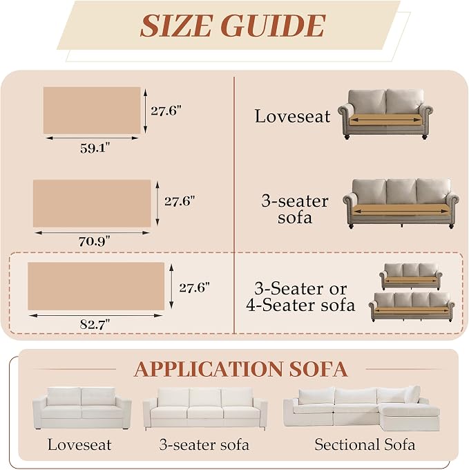 ALIECOM Sofa Cover Waterproof Couch Cover for Dogs Washable Velvet Sofa Slipcovers for 3 Cushion Couch Pet Friendly Non Slip Living Room Furniture Protector (Creamy White, 27.6" x 82.7") - Image 4
