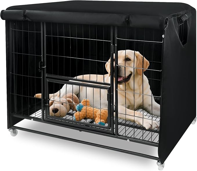 54 Inch Dog Crate Cover for Heavy Duty Dog Cages 900D Oxford Fabric Insulated Dog Kennel Cover UV-Resistant Chewproof Soundproof Windproof Rainproof Fit for Wire Dog Cage (Not Include Cage) by Unknown