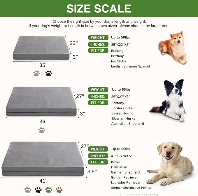 Waterproof Outdoor Dog Bed Large Sized, Washable Crate Pad 35" Orthopedic | Reversible Faux Leather & Flannel, Durable Removable Cover, Pet Bed Foam, Anti-Slip Bottom,Kennel Pad 35"x22" Gray - Image 9