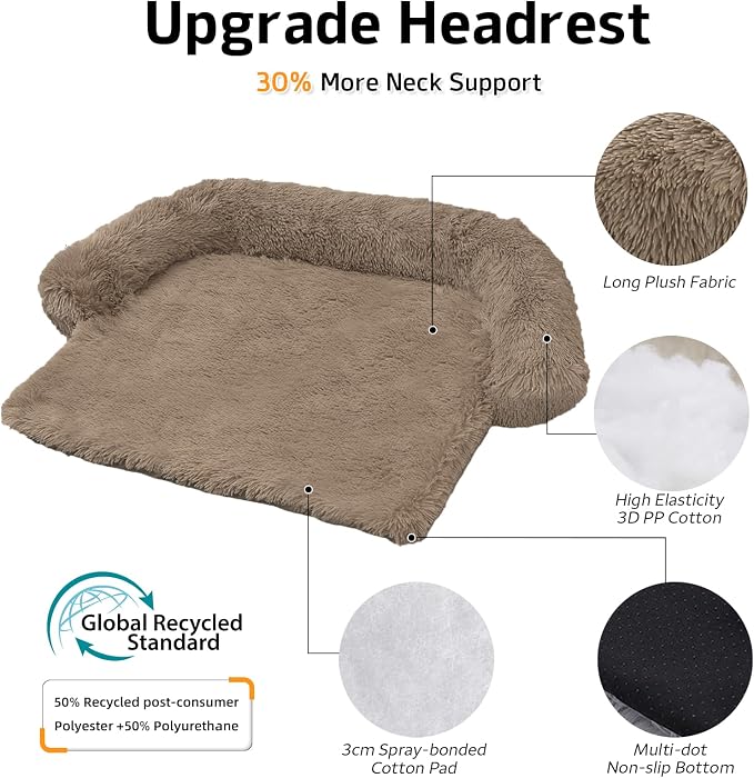 Calming Dog Bed Fluffy Plush Dog Mat for Furniture Protector with Removable Washable Cover for Large Medium Small Dogs and Cats (Medium(41x37x6), Camel) - Image 2