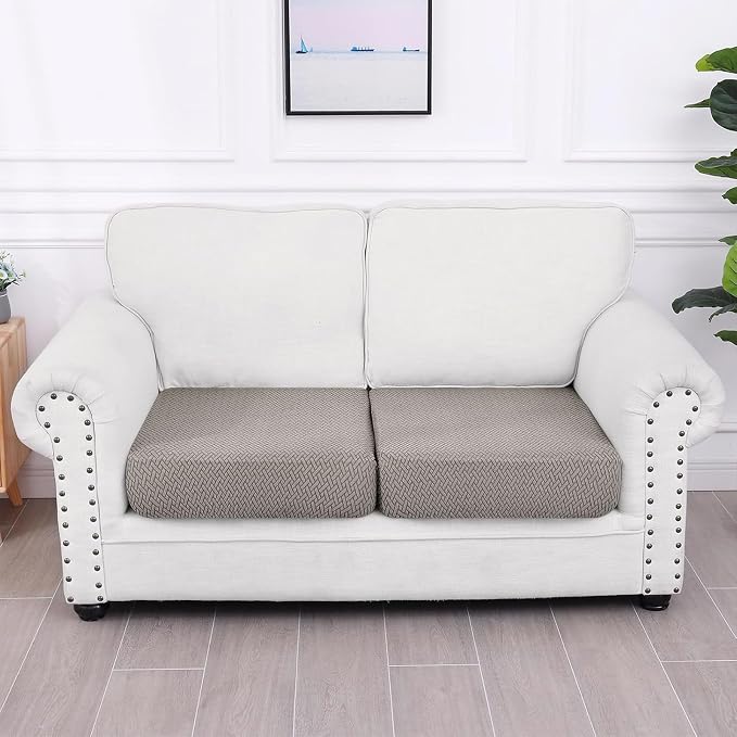 Smiry Waterproof Couch Cushion Covers, Non Slip Seat Cushion Covers | Stretch Jacquard Sectional Sofa Slipcover, Washable Elastic Furniture Protector for Pets, Kid, 2 Pieces, Taupe - Image 5