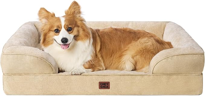 EHEYCIGA Orthopedic Dog Beds Large Sized Dog, Waterproof Washable Pet Bed | Non-Slip Bottom and Egg-Crate Memory Foam Dog Couch Bed with Washable Removable Cover, Greige by EHEYCIGA