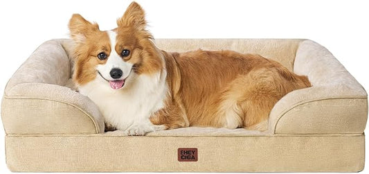 EHEYCIGA Orthopedic Dog Beds Large Sized Dog, Waterproof Washable Pet Bed | Non-Slip Bottom and Egg-Crate Memory Foam Dog Couch Bed with Washable Removable Cover, Greige by EHEYCIGA