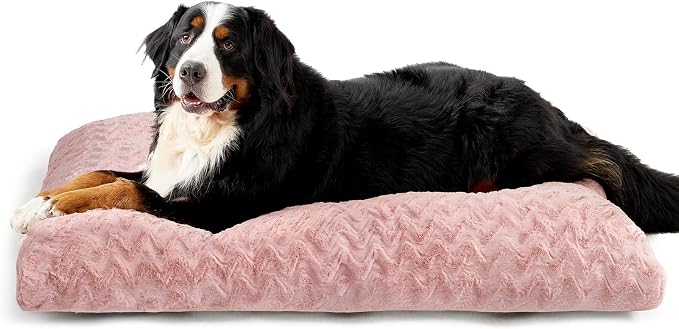EHEYCIGA XXL Washable Dog Bed for Crate 47x29 Inch, Kennel Pad for Extra Large Dogs Up to 100 lbs, Plush and Comfy Pet Sleeping Mat, Pink by EHEYCIGA