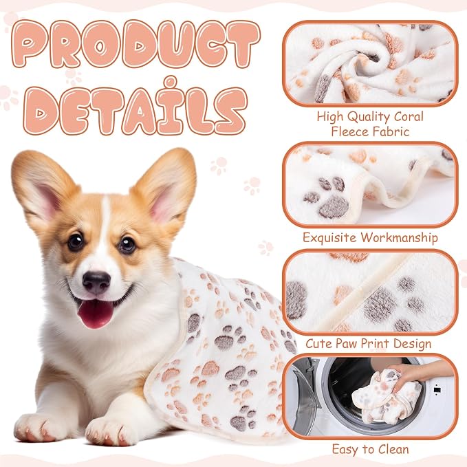 Chumia 40 Pcs Dog Blankets Soft Fluffy Fleece Washable Puppy Sleep Blankets Small Mat for Pets Throw Warm Bed Mat for Dog Puppy Cat (White,Paw) - Image 3