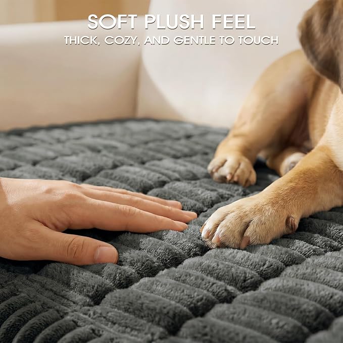 Non-Slip Washable Couch Cover for Dogs, Soft Thick Ribbed Flannel | 27.6"x59", Dark Gray, 0.8" Thick, Rubber Dot Backing, Pet-Friendly Protector for Sofa, Floor, Window Seat, Car or Camping - Image 4