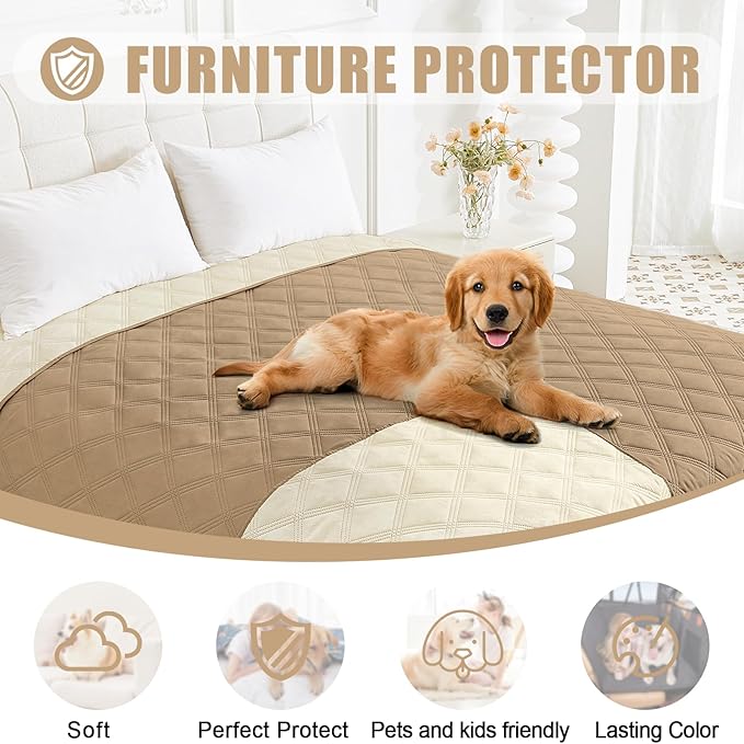 Smiry Waterproof Dog Bed Cover, Reversible Pet Blanket for Sofa Couch | Soft Washable Dog Blanket, Leakproof Couch Cover for Dogs Cats & Furniture Protection, 40x80, Camel/Beige - Image 8