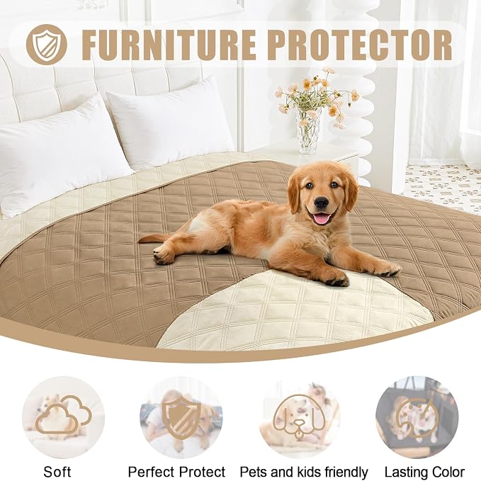 Smiry Waterproof Dog Bed Cover, Reversible Pet Blanket for Sofa Couch | Soft Washable Dog Blanket, Leakproof Couch Cover for Dogs Cats & Furniture Protection, 82x120, Camel/Beige - Image 8