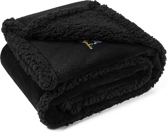 Luciphia Waterproof Pet Blanket, Liquid Pee Proof Dog Blanket for Sofa Bed Couch, Reversible Sherpa Fleece Furniture Protector Cover for Small Medium Large Dogs Cats, Black Thicken Large（65" x 57"） by luciphia