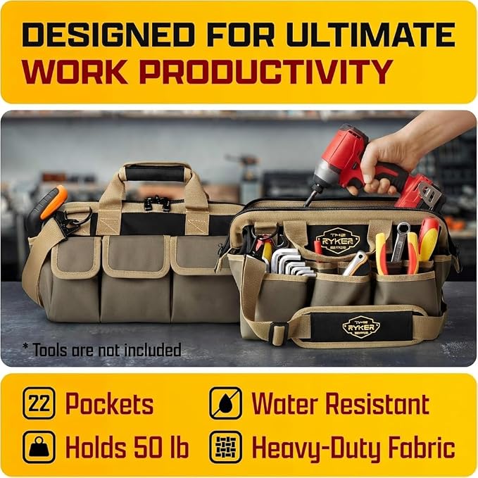 Ryker 14’’ Heavy Duty Tool Bag. Tool Box Organizer for Electrician & Plumber - Image 3