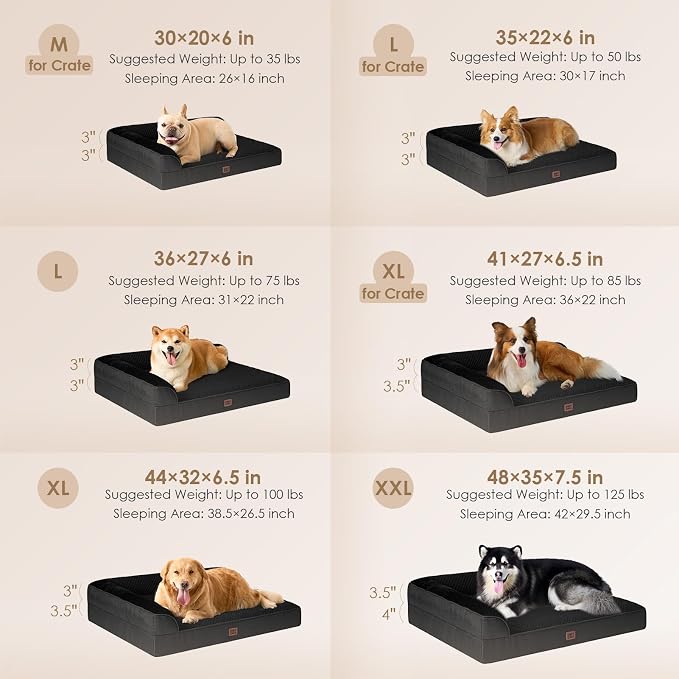 EHEYCIGA XL Dog Bed Memory Foam for Crate, Extra Large Dog Bed Orthopedic with Washable Removable Cover, Waterproof Pet Sofa Couch XLarge Size Dogs, 41x27x6.5, Black - Image 2