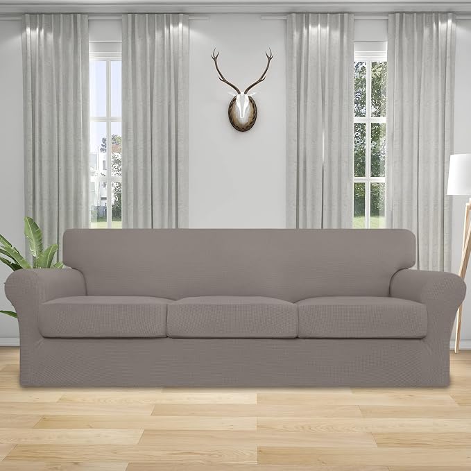 Easy-Going 4 Pieces Stretch Couch Cover Oversized Sofa Cover for Dogs Washable Sofa Slipcover for 3 Separate Cushion Couch Spandex Elastic Furniture Protector for Pets, Kids (Taupe, Oversized Sofa) - Image 2
