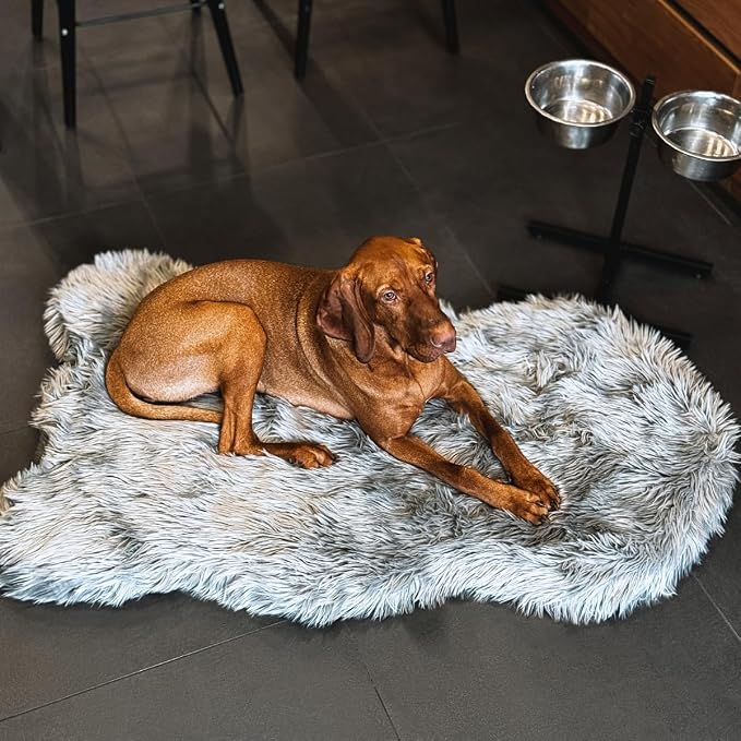 Faux Fur Orthopedic Dog Bed, Memory Foam, Grey 50"x30" | Plush Washable Dog Rug with Waterproof Machine Washable Cover, Calming for Anxious Senior Dogs, Relieves Joints - Image 6