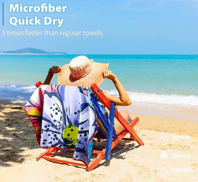 2 Pack Microfiber Oversized Lightweight Beach Towel 71"x32" XL Extra Large Thin Sand Free Towels Travel Swim Pool Yoga Gym Camping for Adults Women Men Beach Essentials Accessories Vacation Gift - Image 6