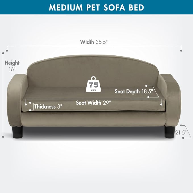Paws & Purrs Multi-Cat Sofa Elevated Pet Bed for Indoor Cats Raised Cats Couch with Removable Washable Mattress Cover for Kittens, Dogs - 35.5" Wide, Ash - Image 3
