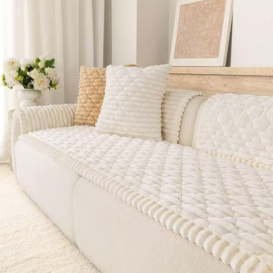 Luxury Fuzzy Pet Couch Cover for Dogs,Washable Sofa Cover, Non-Slip Sofa Protector for 3 Cushion Couch, Thick Plush Furniture Cover, Elegant Pet-Friendly Home Décor(White,28"x71") by Buzyset