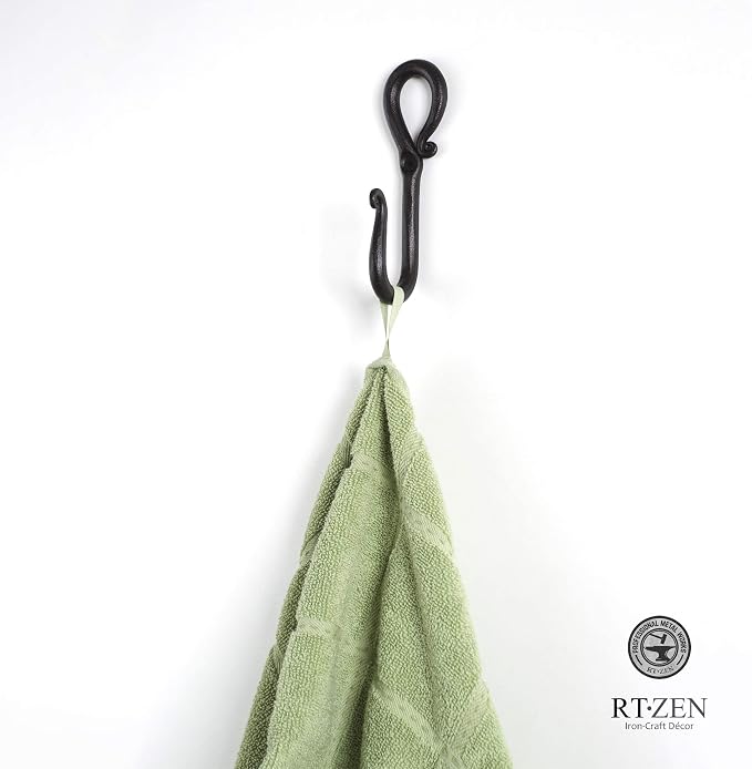 RTZEN Classic Farmhouse Wall Mount Multi-Use Wrought Iron Hook Set (3 Pack) | Decorative Rustic Metal Handcrafted Bathroom, Entreyway Home Decor Hooks Suitable for Coats, Towels, Robe or Hat Hanging - Image 8
