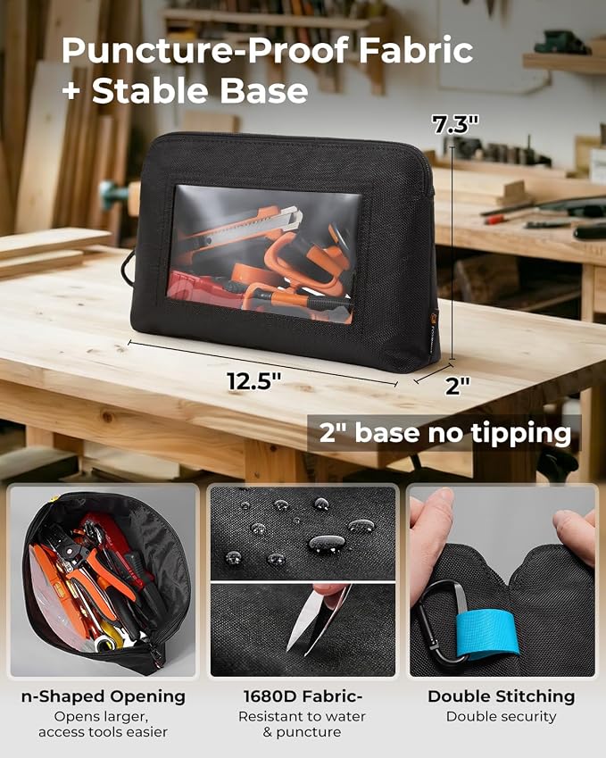 Foxrino Tool Pouch with Clear Window for Men, 1680D Oxford Small Tool Bag, Heavy Duty Tool Pouches with Zipper, Transparent Zipper Pouches for Organizing, Perfect Gifts for Him Dad Father Day, 3 Pack - Image 4