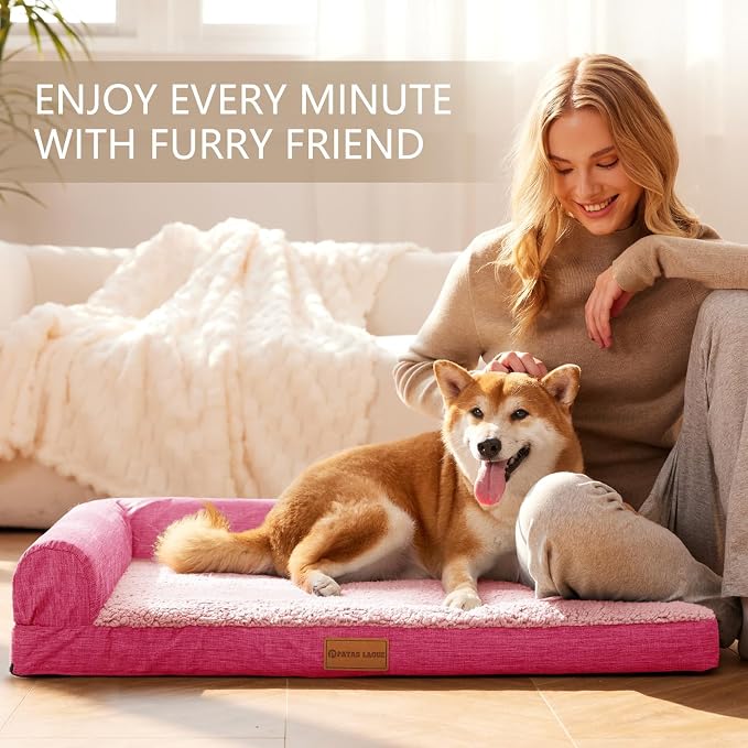 Patas Lague Orthopedic Large Dog Bed Pet Sofa Beds 36''X24'' Pink | L Bolster Egg-Crate Foam Dog Couch For Large Sized Dogs, Waterproof Removable Washable Cover, Pet Mat with Nonskid Bottom - Image 2