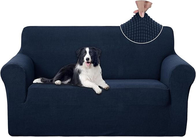 U-NICE HOME Loveseat Cover Stretch Couch Cover Sofa Slipcover, Navy | 2 Cushion Sofa, 1-Piece Sofa cover, Washable, Pet friendly, Furniture protector, Polyester Spandex Jacquard fabric by U-NICEHOME