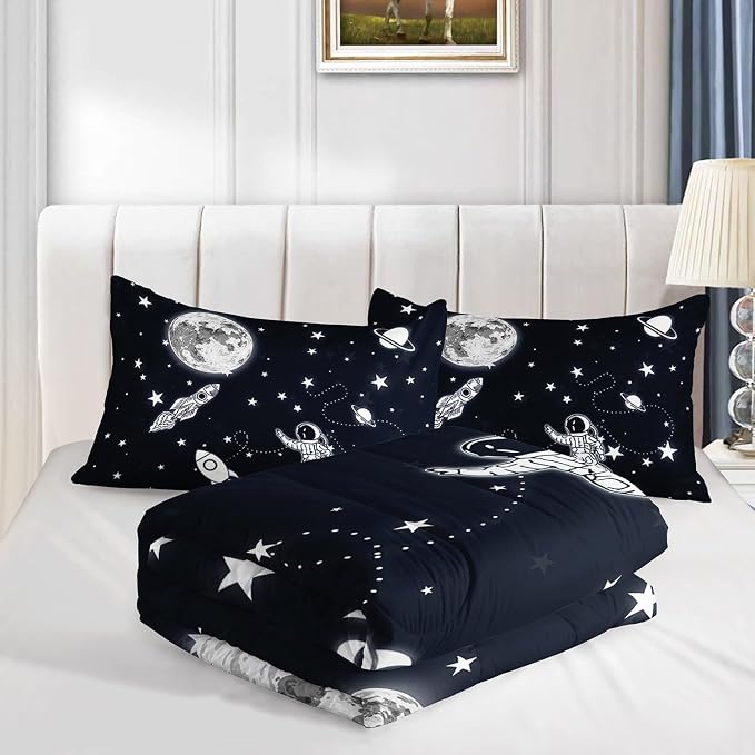 Astronaut Space Rocket Comforter Set 3D Printed Bedding Set with 1 Comforter and 2 Pillowcases for Boys and Girls Bedroom All Season(Space Queen) - Image 4