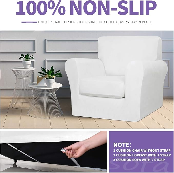 ZNSAYOTX Luxury Couch Cover 4 Piece Stretch Sofa Covers for 3 Cushion Couch Thick Soft Spandex Sofa Slipcover Living Room Anti Slip Dogs Pet Furnitre Protector (White, Sofa) - Image 5