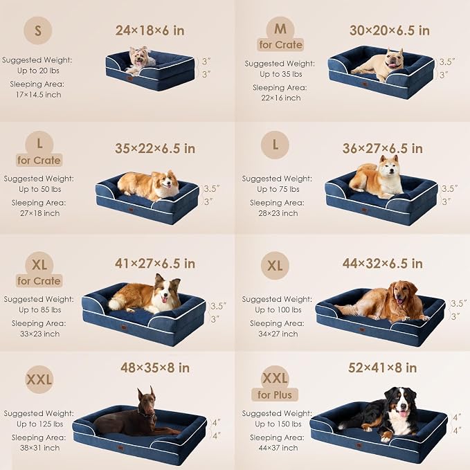 EHEYCIGA Egg-Crate Memory Foam Dog Bed, Waterproof, Navy, Large 41 x 27 x 6.5 inches, 100 lbs Capacity | Non-Slip Bottom and Egg-Crate Memory Foam XL Dog Couch Bed with Washable Removable Cover, Navy, 41Inch - Image 2