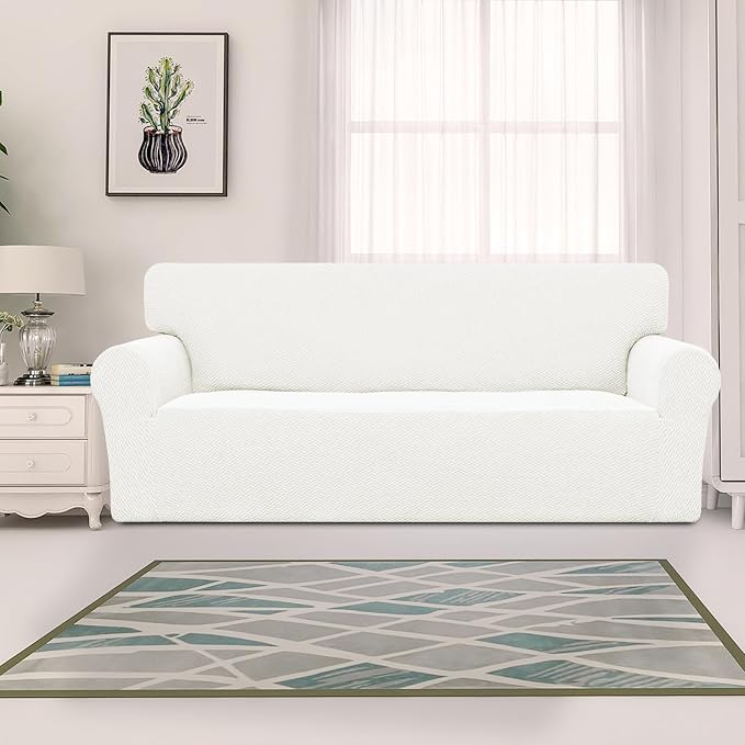 Easy-Going Stretch Jacquard Couch Cover, 1-Piece Soft Sofa Cover, Sofa Slipcover with Anti-Slip Foams, Washable Furniture Protector for Kids, Pets (Sofa, Cream) - Image 2