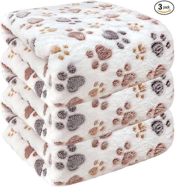 Dog Blankets for Large Dogs, 3 Pcs Dog Blanket Washable, Soft Fluffy Flannel Pet Blanket Mat Cover for Bed Couch, Cute Print Puppy Blanket 60" x 50" by NXDZI