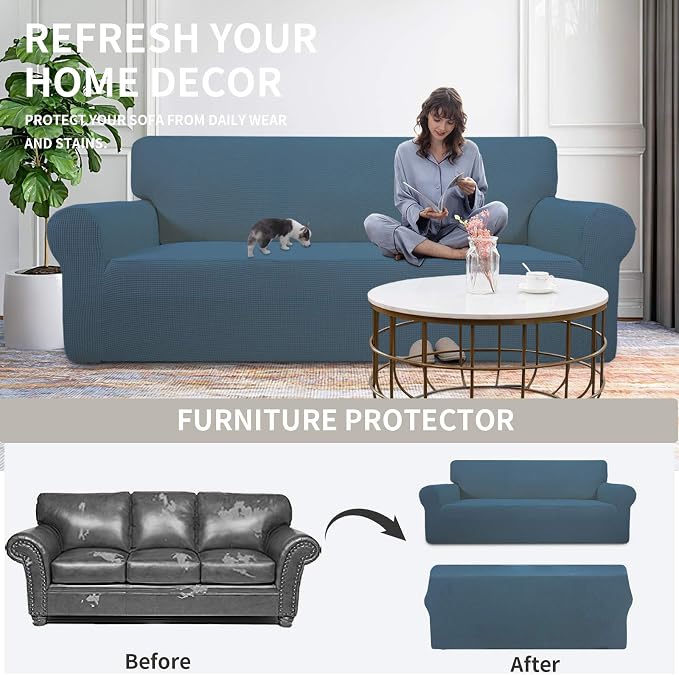 Easy-Going Stretch Chair Slipcover with Arm Washable Bluestone | 1-Piece Couch Sofa Cover Furniture Protector for Living Room Soft with Bottom For Kids, Pet. Spandex Jacquard - Image 3
