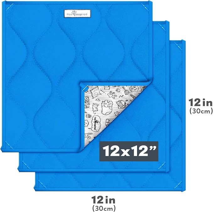 Paw Inspired Washable Fleece Guinea Pig Cage Liner Pads,12x12 Inch, Blue | Corner Mat, Pee Pad, Super Absorbent Bedding, Waterproof Bottom, Guinea Pigs, Ferrets, Rabbits, Hamsters, Small Animals - Image 2
