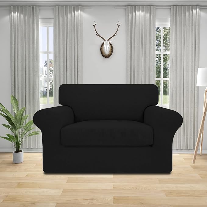 Easy-Going 2 Pieces Stretch Oversized Chair Couch Cover Sofa Cover for Dogs Sofa Slipcover for Separate Cushion Couch Jacquard Fabric Elastic Furniture Protector for Pets (Black, Oversized Chair) - Image 2