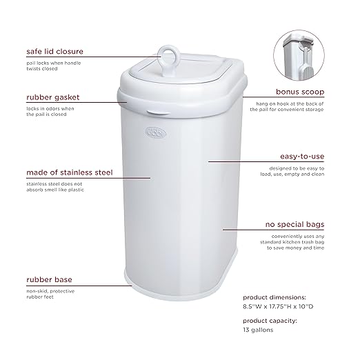 Ubbi Pet Waste Pail, White | Odor-Locking Cat Litter Disposal System, Stainless Steel Pet Waste Can with Safety Lock & Scoop, No Special Bags Required - Image 4