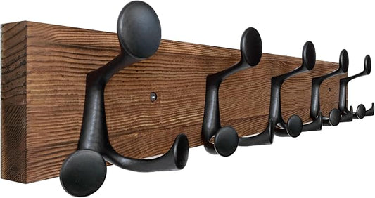 SKOLOO 24-Inch Wood Coat Rack Wall Mount with 5 Triple Hooks - Ideal for Family Entrances, Classrooms, and Pet Supplies Storage - Perfect Coat Hooks for Wall,Charred Golden Brown by SKOLOO