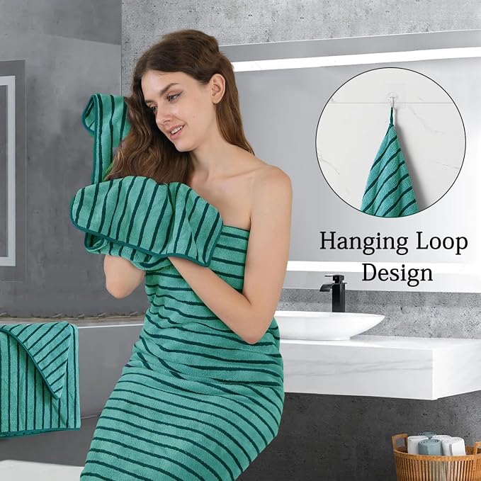 Mistyrose Bath Towels,8 Pack Large Bath Towels Set Super Absorbent Microfiber Bath Sheets-2 Oversized Bath Sheets 2 Hand Towels 4 Washcloths for Family Hotel Spa Gym(Emerald Green) - Image 6