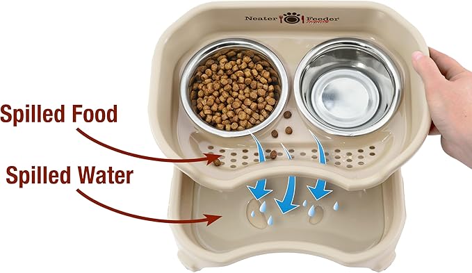 Neater Feeder Express Mess Proof Cat Bowls Elevated, No Spill Feeding Station, Stainless Steel Dishes for Food and Water, Raised Bowls for Indoor Cats, No Fatigue Whisker Friendly Dish, Almond - Image 3
