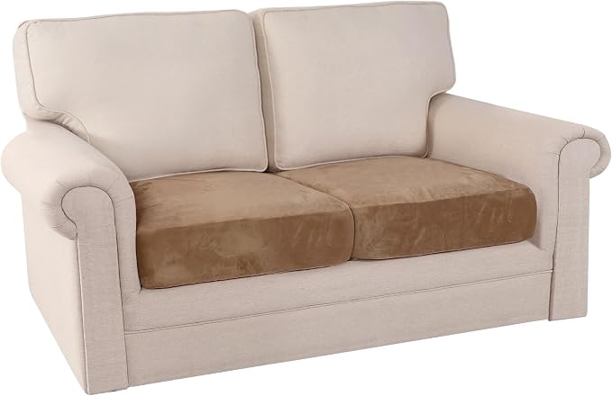 PrinceDeco Stretch Velvet Couch Cushion Covers, Soft Cushion Slipcover for Chair Loveseat Sofa Cushion Furniture Protector Seat Cushion Sofa Cover (Each Width Up to 29.5", Camel) - Image 8