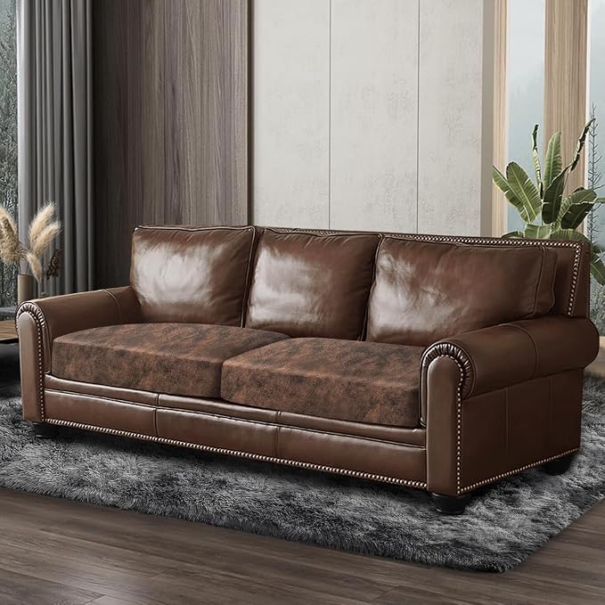 ANARACHON Leather Look Couch Cushion Covers Sofa Seat Slipcovers Sets Couches Furniture Protector for Sectional Armchair Loveseat Pets Kids Stretch Spandex Fabric (2 Cushion Sofa, Dark Brown) - Image 8
