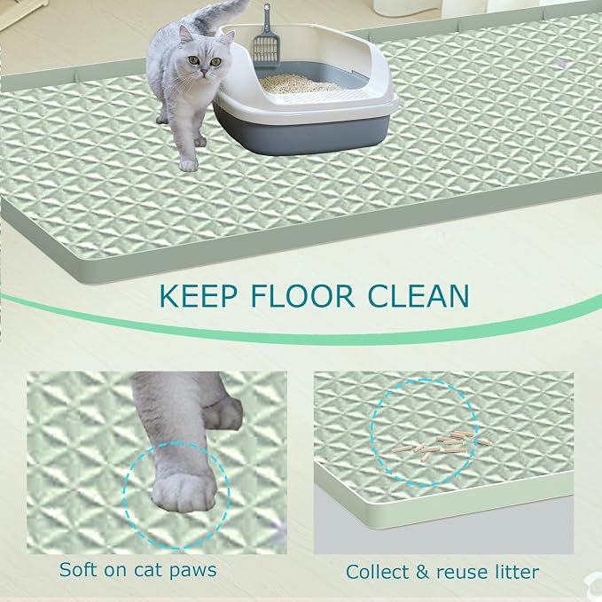 Cat Litter Mat for Litter Box, Silicone Large Cat Litter Trapping Mat - 51.2x25.6 in, Waterproof & Non-Slip, Durable & Easy Clean, Green - Image 3
