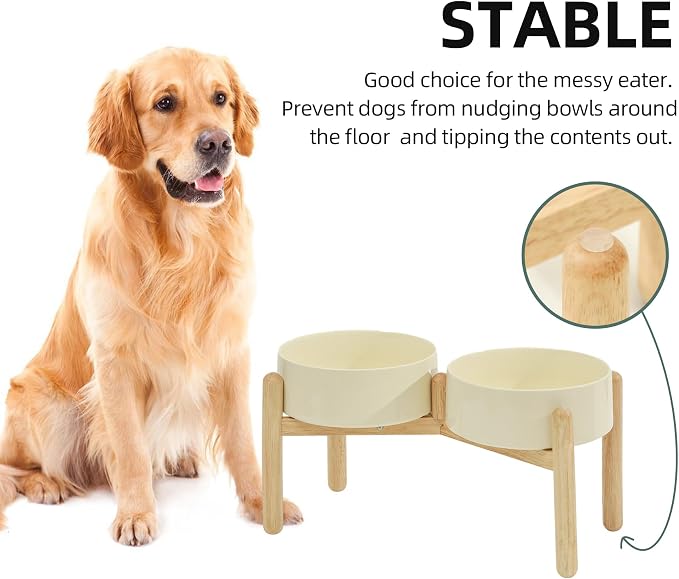 Havniva Elevated Dog Bowls Ceramic Dog Bowls with Stand, Dog Food Bowl | 8.3” Raised Dog Bowls with Non-Slip Wood Stand, Dog Food and Water Bowl Set, Double Dog Feeding Bowls for Large Dogs - Image 6