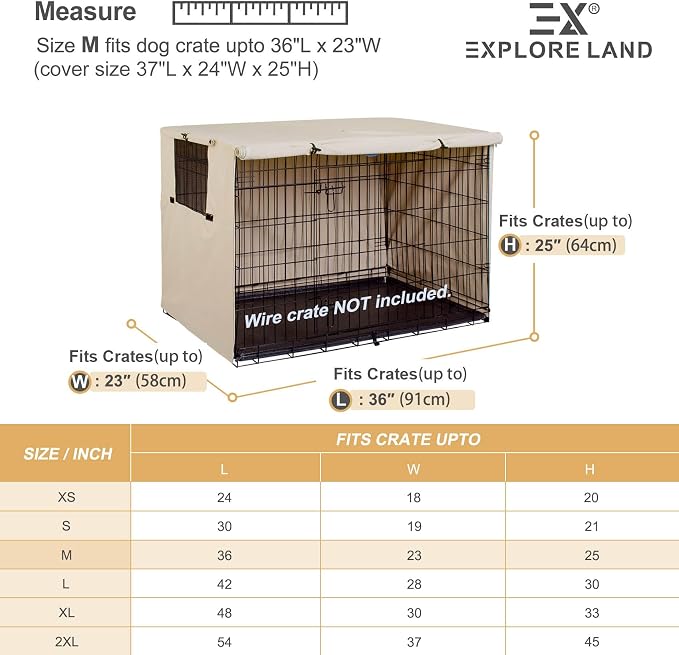 Explore Land 36 inches Dog Crate Cover Heavy Duty Polyester Pet Kennel Sunshade Universal Fit for Wire Cage (Light Tan) - Image 3