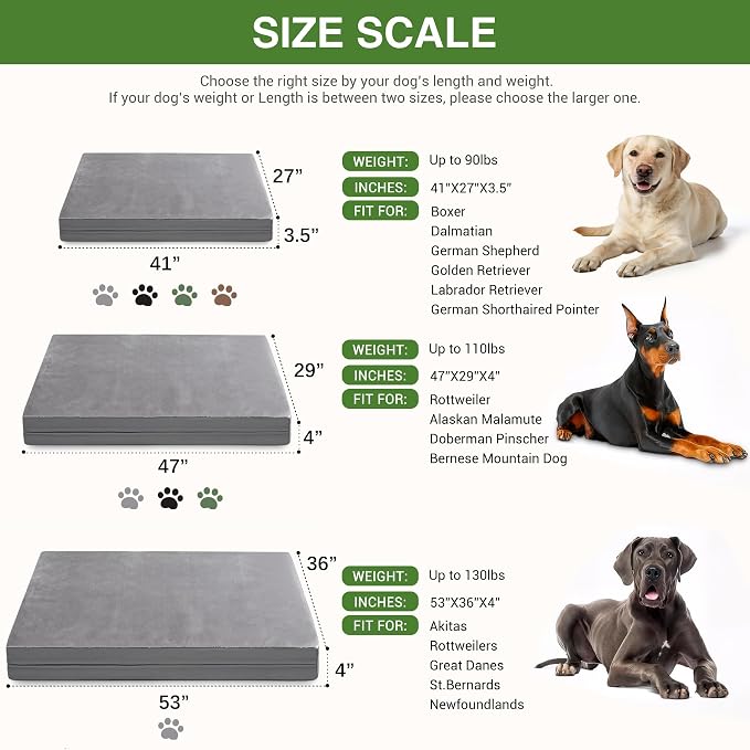 Waterproof XXL Dog Bed, Outdoor Washable Large Foam Crate Pad 48" Anti-Slip | Jumbo Pet Bed, Reversible Faux Leather & Flannel, Durable Removable Cover, Kennel Pad 47"x29" Gray - Image 8