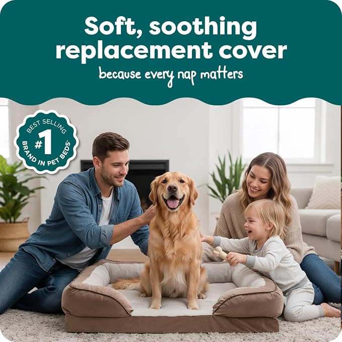 FurHaven Dog Bed Cover Replacement, Sofa-Style Design with Soft, Breathable Fabric for Cozy Comfort, Machine Washable, Jumbo XL, Plush & Velvet Waves, Brownstone - Image 2