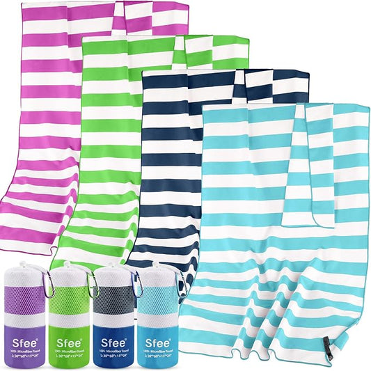 Sfee 4 Pack(8Pcs) Microfiber Travel Towel, Beach Towel Quick Dry Towel Camping Towel Super Absorbent Compact Lightweight Sports Gym Towels for Beach, Gym, Hiking, Pool, Backpacking, Bath, Yoga by Sfee