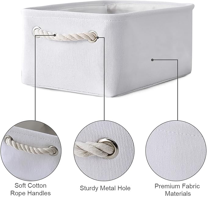 TheWarmHome Storage Basket for Organizing - Small 6 Pack 11.8x7.8x5.2 inch Gifts for Empty with Rope, Fabric Storage Cubes for Decorative Cloth Dog Livehome (White) - Image 6