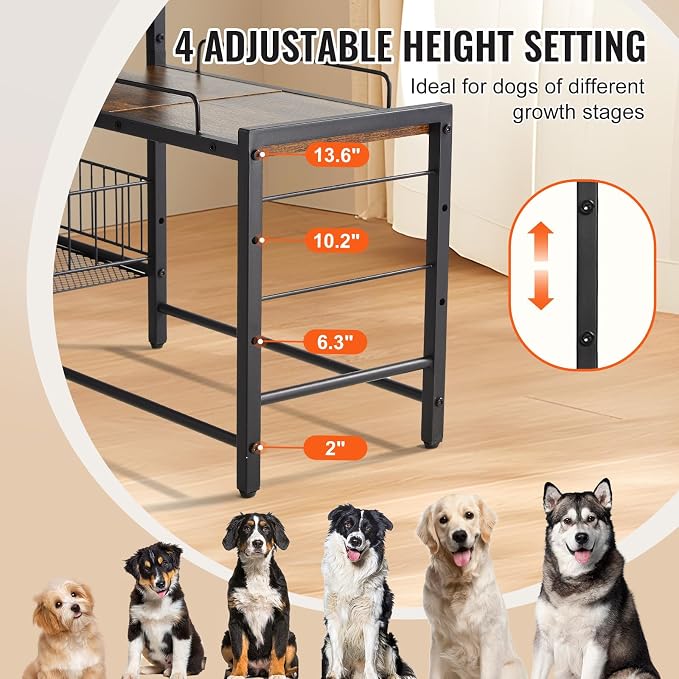 VEVOR Pet Feeding Station with Storage, 4 Height Adjustable Elevated Dog Bowl, Dog Bowls Stand with Toy Bin Basket, Raised Feeding Station Cabinet, Pet Storage Organizer for Large Medium Small Dogs - Image 3